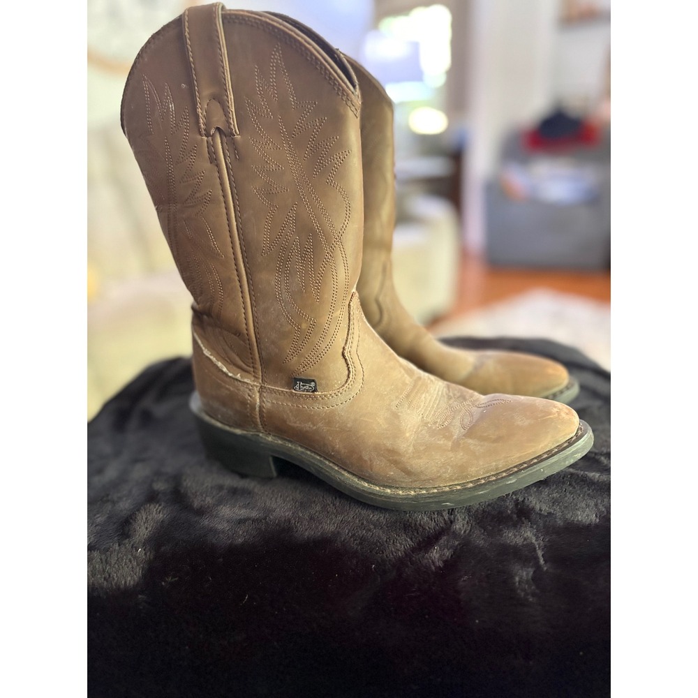 Justin Boots JB1100 Mens 8D Brown Leather Western Cowboy Boots Round Toe